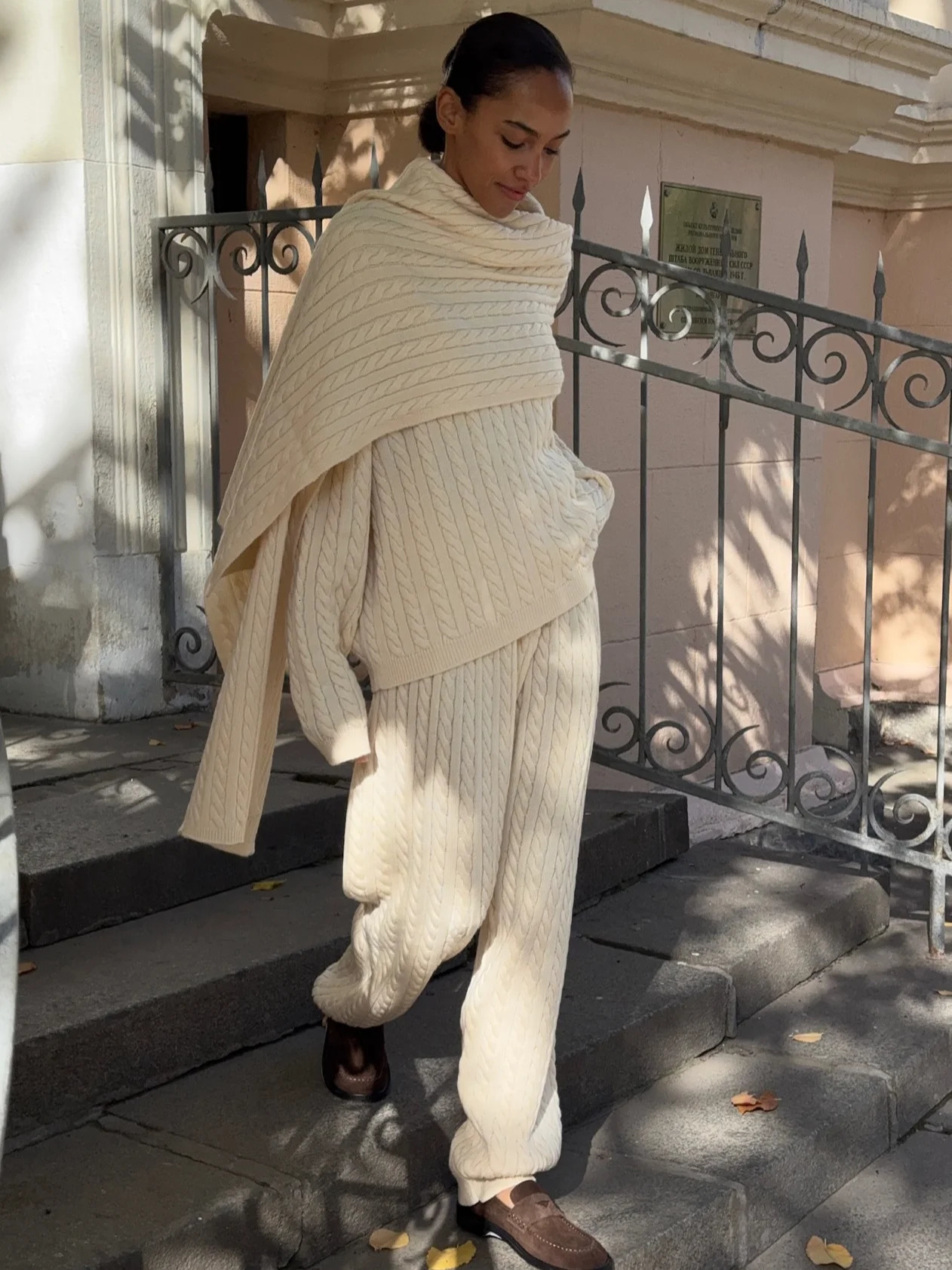 Solid Knitted Sweater Pants 2 Piece Suit 2026 Women Elegant High Collar Pullover Loose Trousers Set Autumn Winter Female Outfits 251225