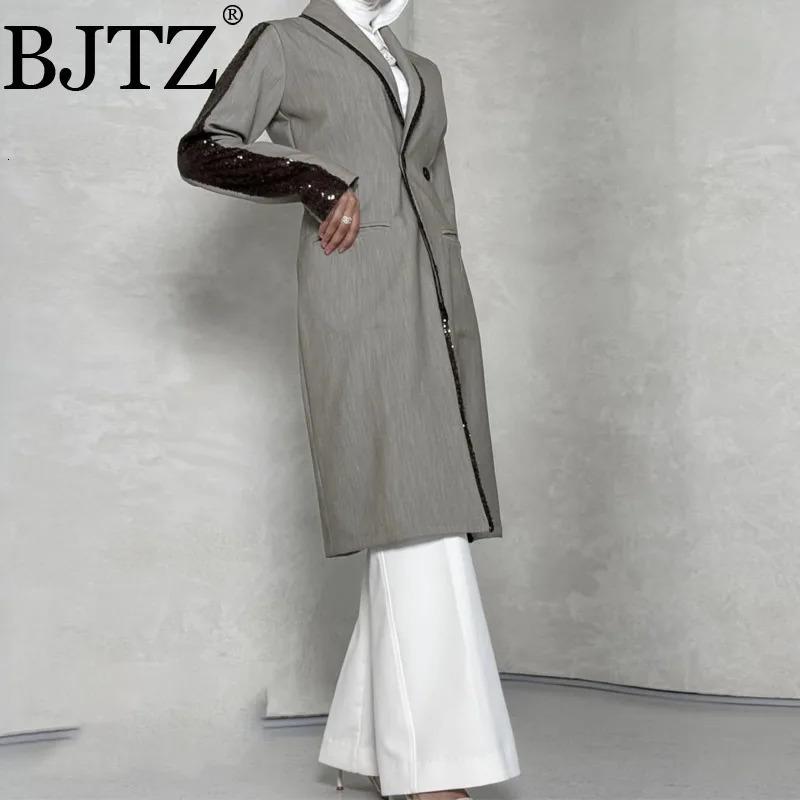 BJTZ Heavy Industry Bead Splicing Medium To Long Wind Jacket Coat For Women 2025 Spring Autumn Office Lady Fashion Outwear 251231
