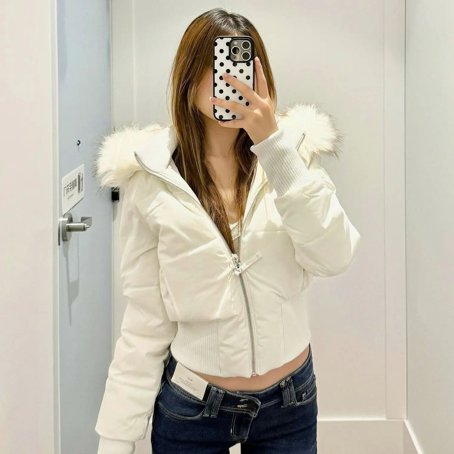 Neploe Fur Collar Hoody Slim Waist Bread Parkas Fashion Premium Elegant Warm Women Clothing Lovely Zip Patchwork Casual Coats 251225