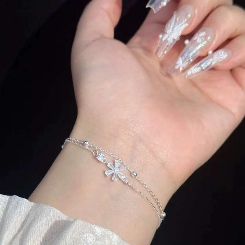 S925 Sterling Silver Double Layer Cherry Blossom Bracelet for Women Sweet High-End Light Luxury Exquisite Best Friend Gift Jewelry