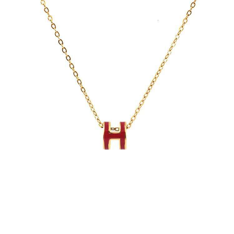 French Style Light Luxury H Letter Women, Niche Design Enamel Titanium Steel Clavicle Chain Autumn Necklace for Women 3D