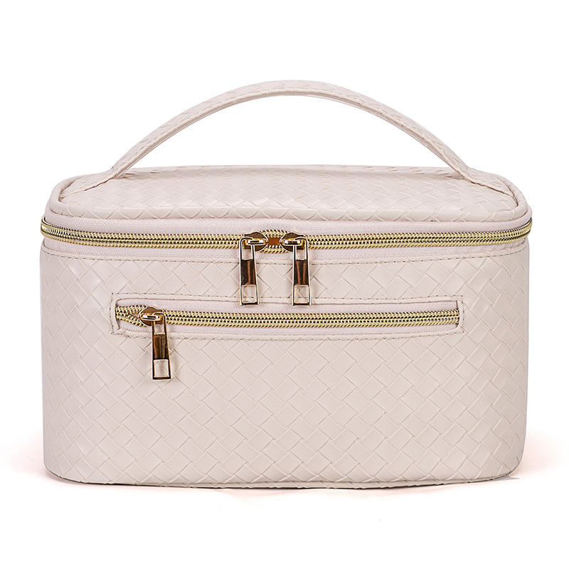 2025 New woven pattern small makeup bag high-value large-capacity portable storage bag travel hand-held makeup case