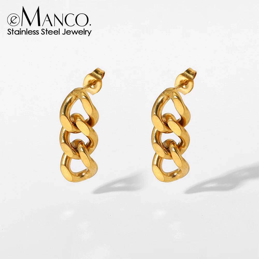 eManco Vintage Punk Cuban Chain Earrings, Fashion Minimalist Design Stainless Steel Gold Plated Women's Earring Factory Outlet