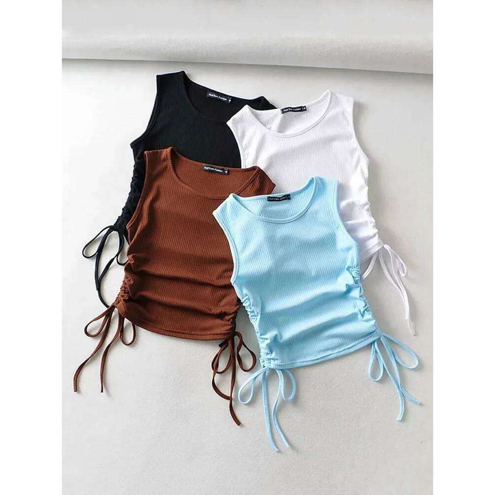 20234 Summer NEW Arrival Women Solid Color Sexy Causal Crop Top With String Both Side Club For Fashion Ladies