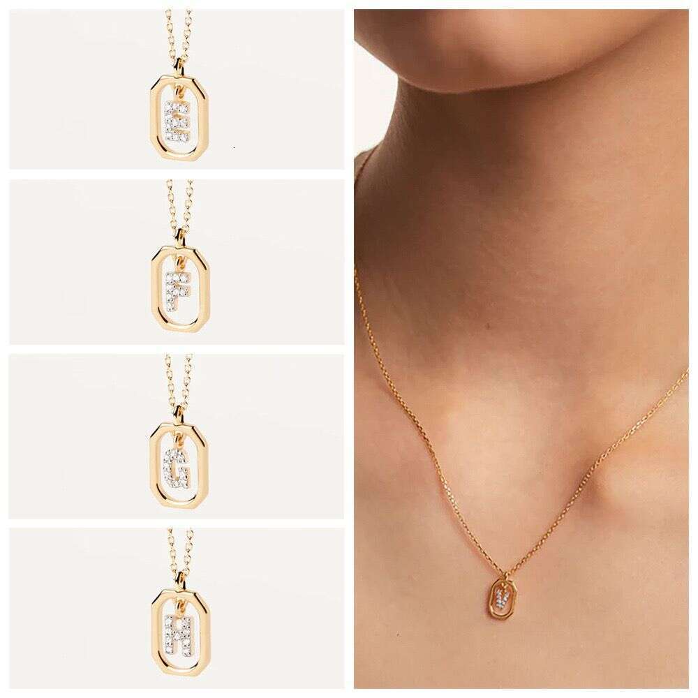 Spanish PD Trendy Hot-Selling 18k gold English Letter Micro-Inlaid Zircon Pendant Gold-Plated Popular Necklace