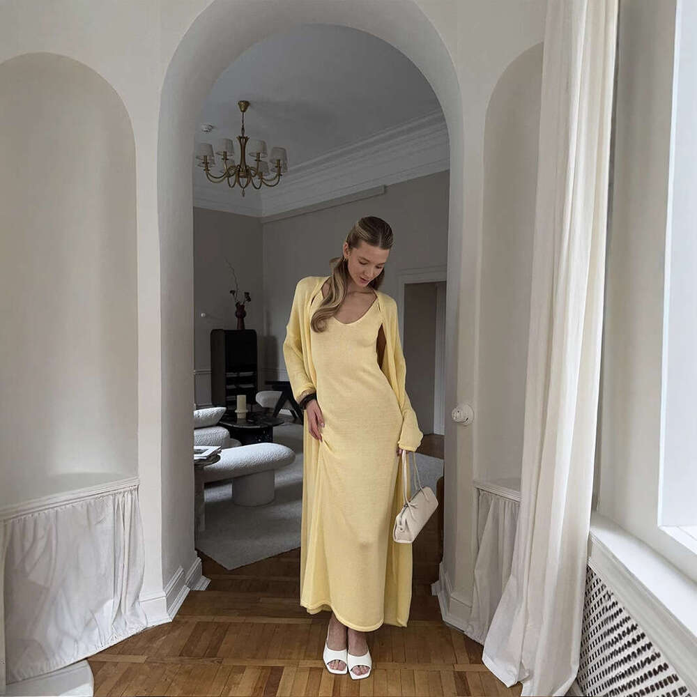 2026 Hollow Out Vest Dress + Long Sleeve Design Cardigan Set for Women Soft Knitted Cover-Up