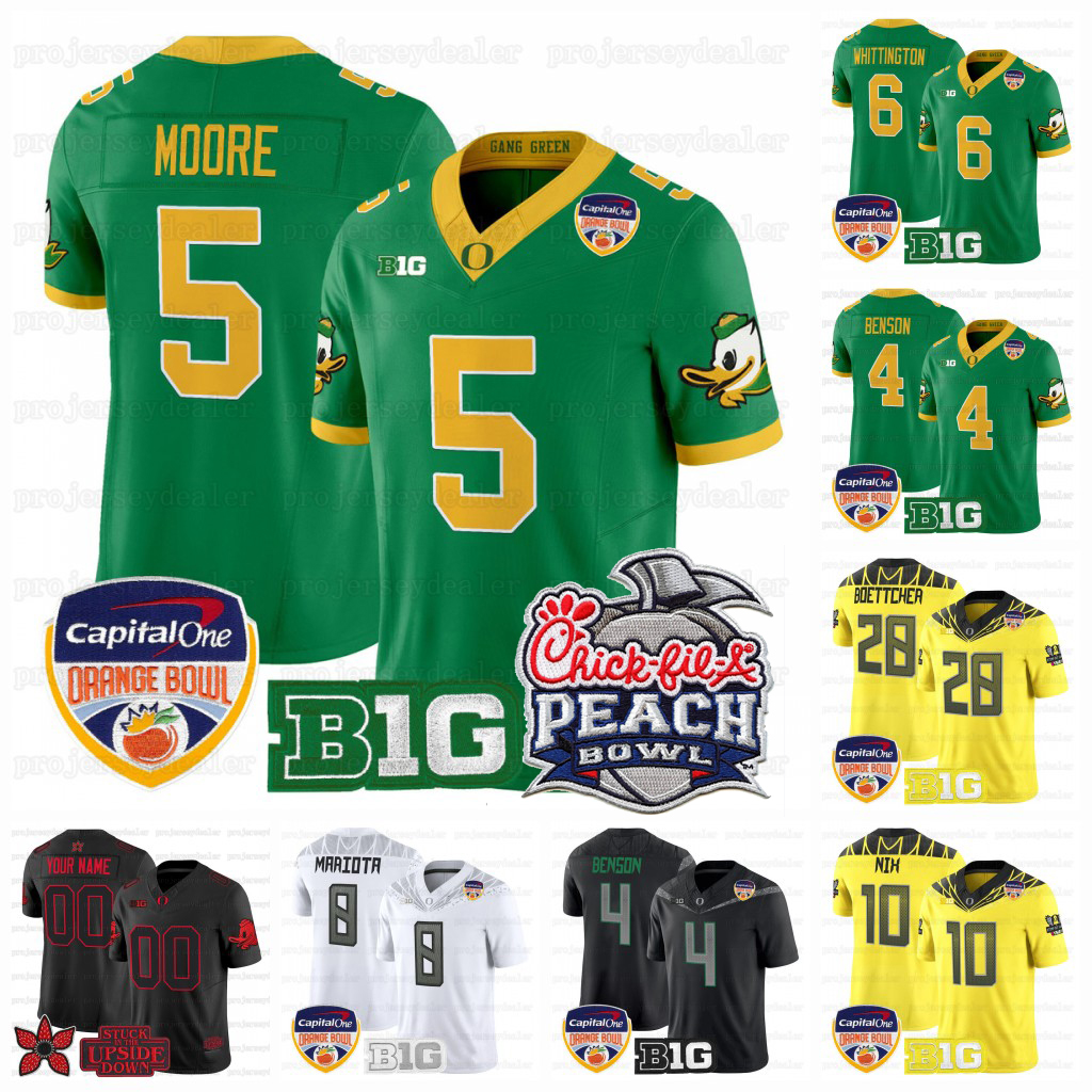 5 Dante Moore Oregon Ducks 2025-26 Peach Orange Bowl Jerseys Bo Nix 6 Noah Whittington 4 Malik Benson 28 Bryce Boettcher Custom