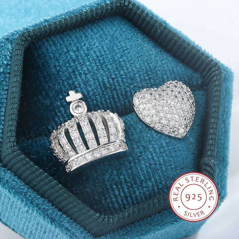 New Style Elegant Heart-shaped Crown 925 Silver Fashion Asymmetric Women's for Bridal Hypoallergenic Earrings