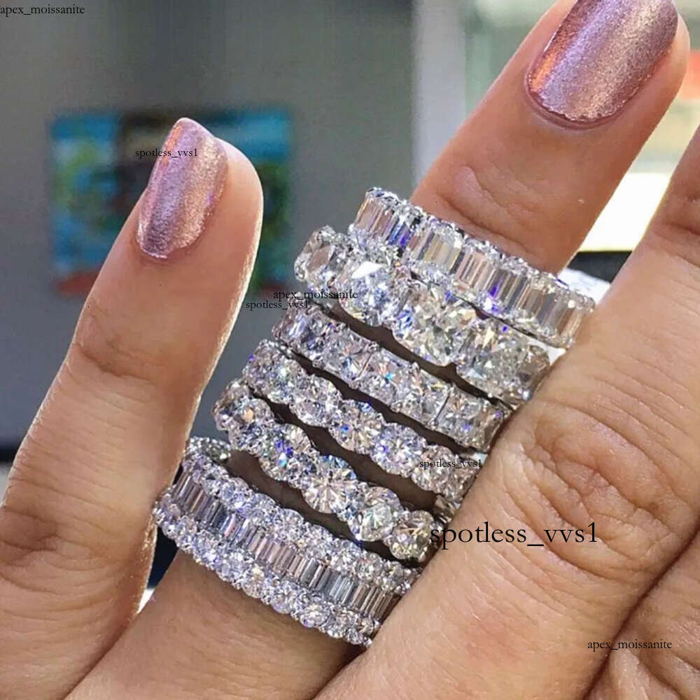 Huitan Multi Shapes Cut Engagement Finger Ring Set Moissanite Silver Jewelry Hot Sale Fashion Zirconia Eternity Rings