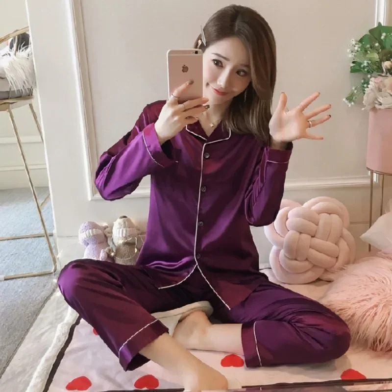 Pajamas Sets for Women 2025 Sexy Silk Pijama Sleepwear Longsleeve Cardigan Set Female Ice Pyjamas Home Clothing 251231