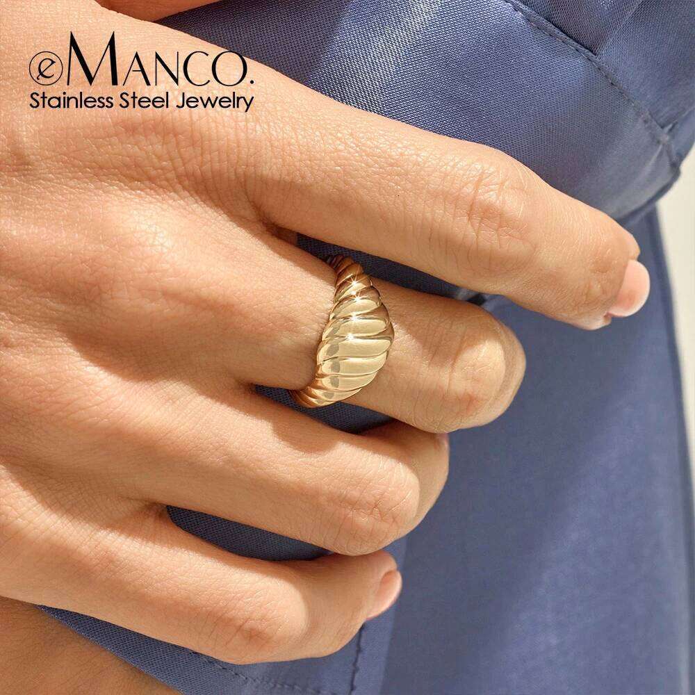 eManco Bread Shape Twist Ring Gold Rings For Women Accessories Finger Fashion Silver Color Jewelry Gifts