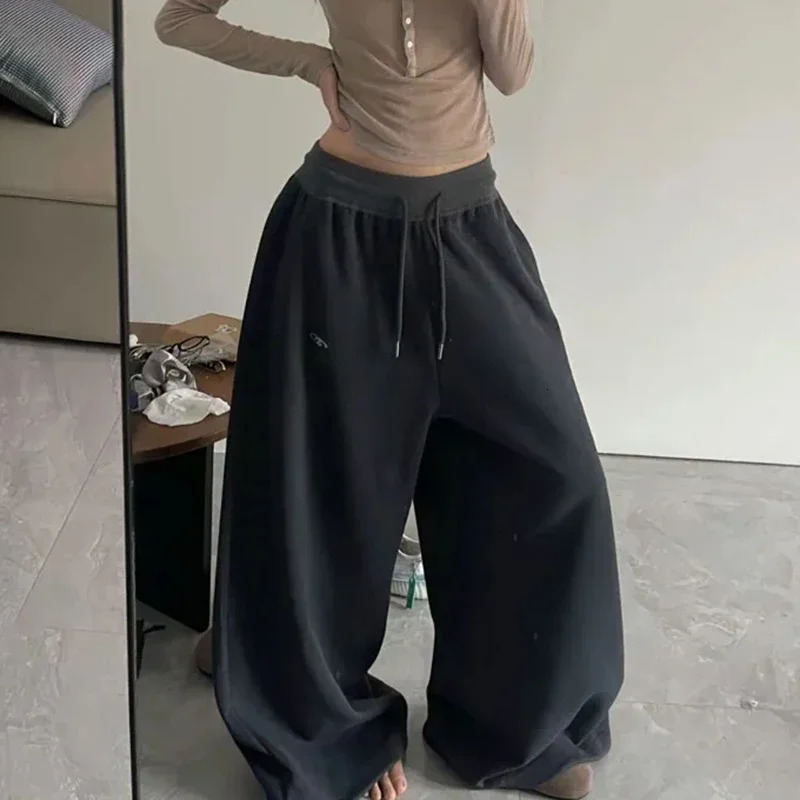 Y2K Vintage Baggy Sweatpants Women Autumn Korean Loose Wide Leg Pants Streetwear Casual Zipper Fly Female Trousers 251226