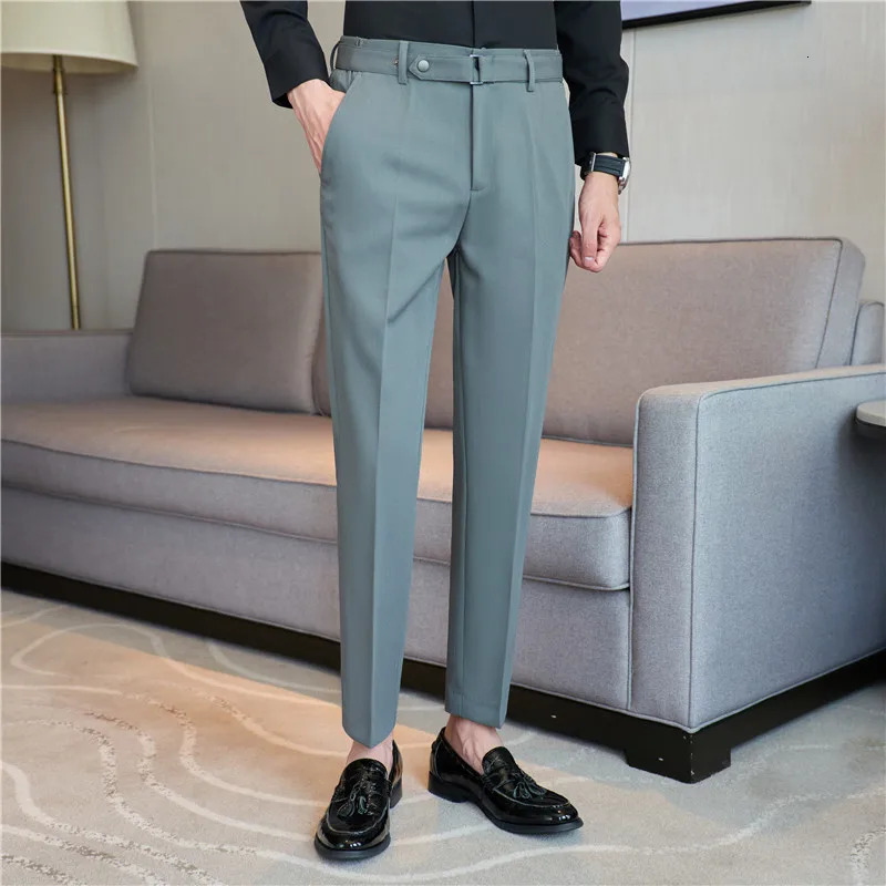 Dress Pants For Men Fashion Belt Pinstripes Suit Pants Simple Big Size Elegant Mens Formal Trousers High Quality Sale 251227