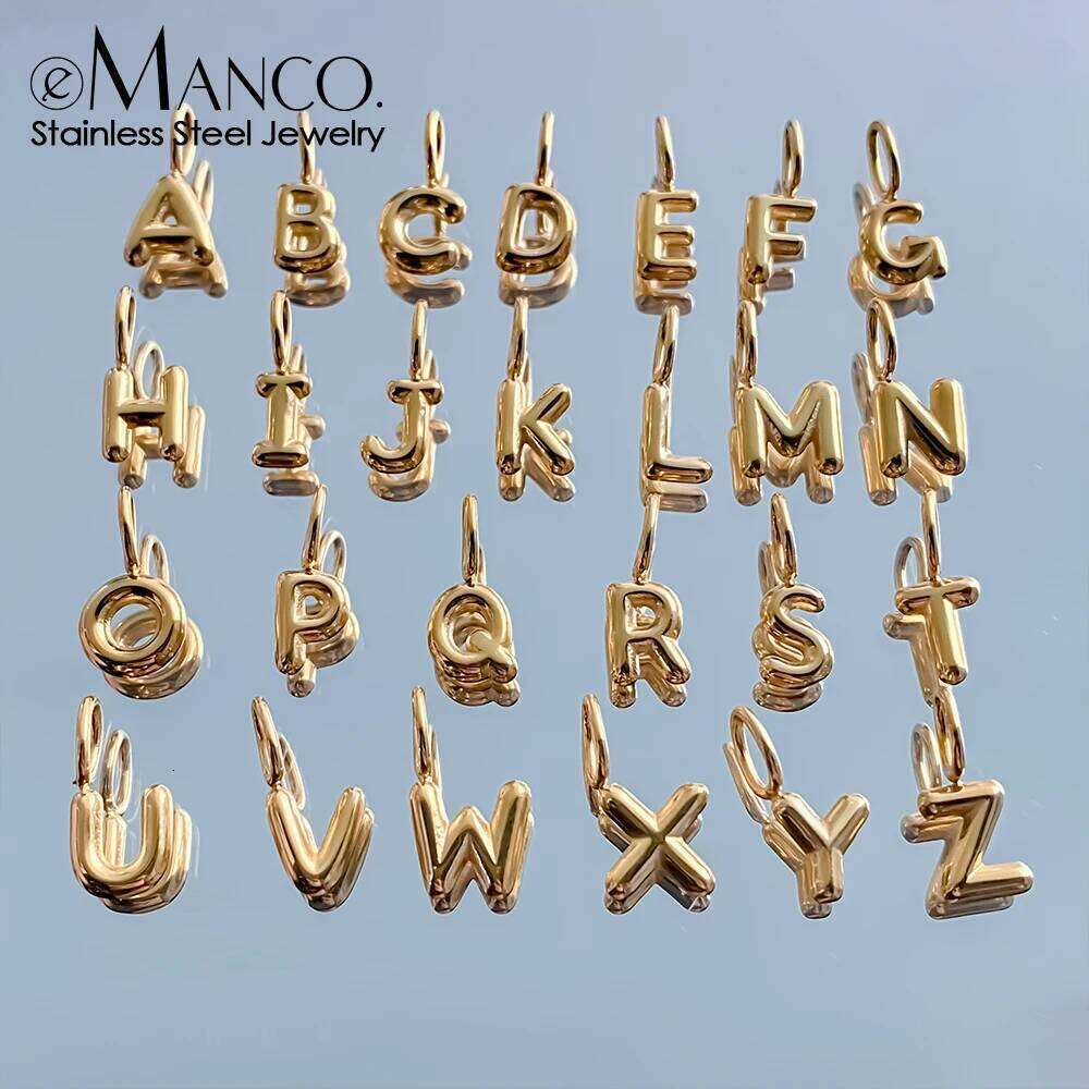 eManco Gold Color Stainless Steel Charms Collection Gender-Neutral Style 3D Bubble Letter Elements DIY Necklace Jewelry Making