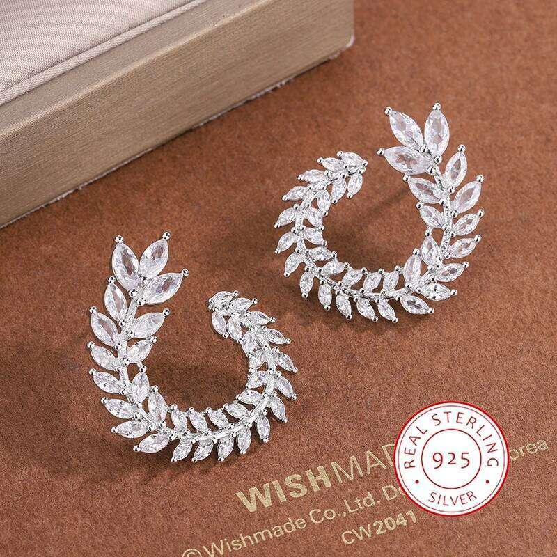 Creative Personality Leaf Rhinestone Geometric Big Round Ladies Jewelry 925 Sterling Silver Earrings