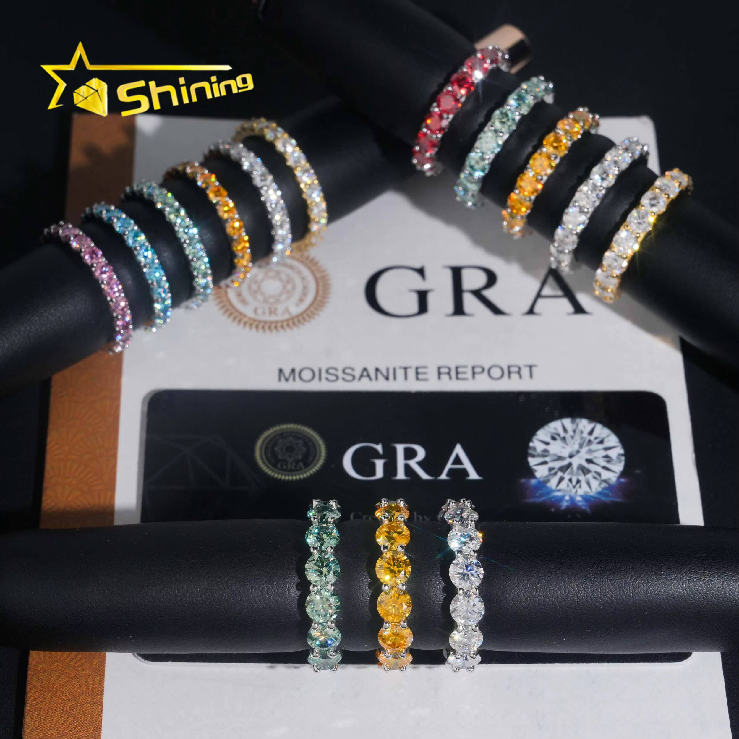 Hot Sale Colors Moissanite Ring 925 Sterling Silver Gold Plated 3mm 4mm 5mm Moissanite Band Rings