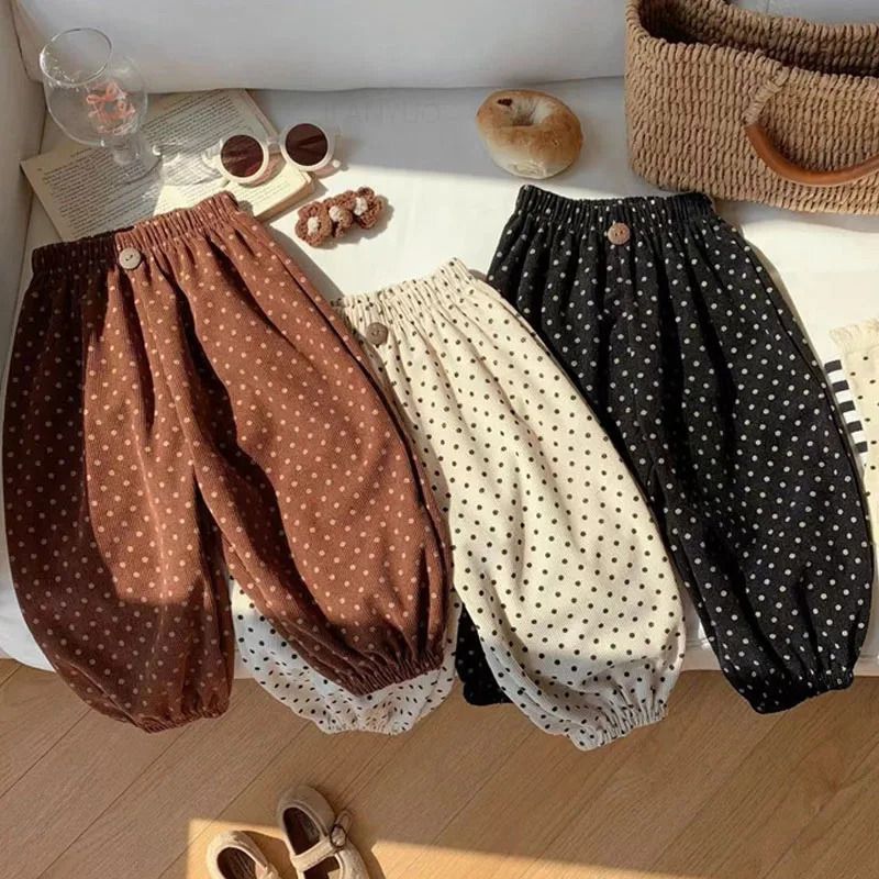 w989 Toddler Korean Casual Clothes Spring Autumn Baby Retro Loose Boy Children Outdoors Harem Pants Printed Girl Kid Fashion Trousers