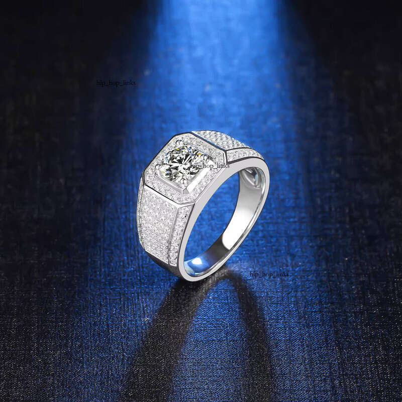 VVS Moissanite Platinum Iced Jewelry Men's Original Silver Ring