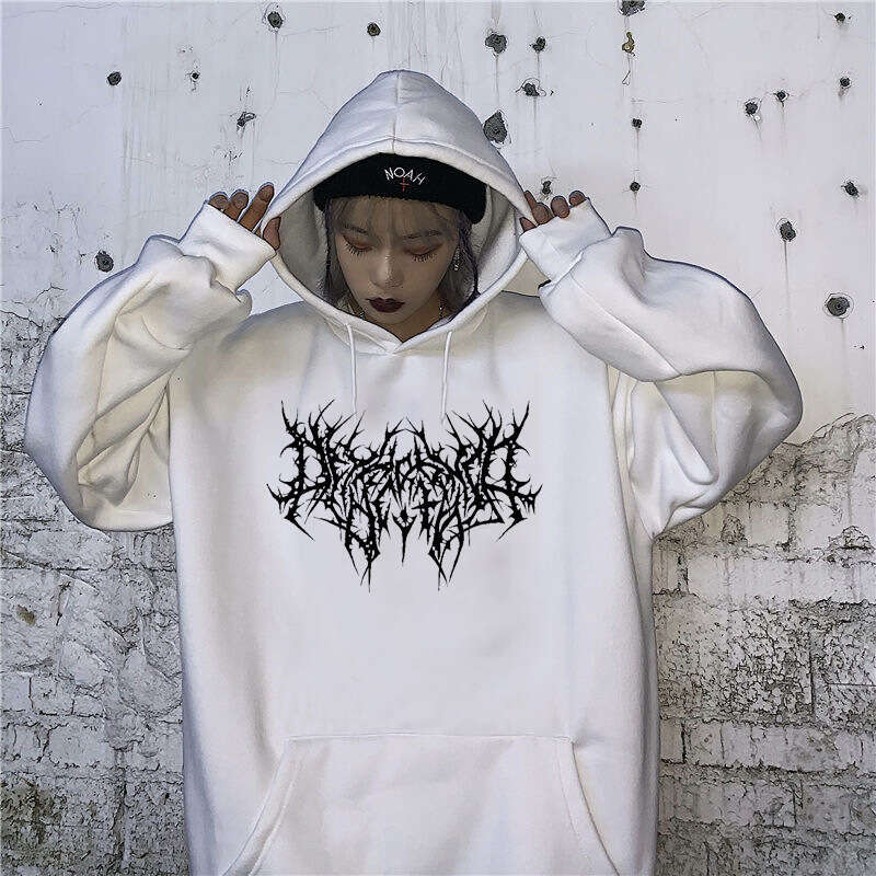 Gothic Oversized Hoodie Long Sleeve Harajuku Sweatshirt Aesthetic Hip-Hop Retro Fleece Top Women's Clothing