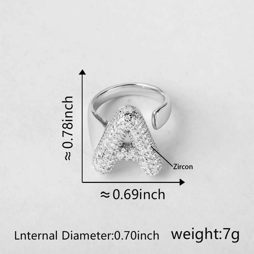 2 pcs Fashion Gold Ring 26 Alphabet Rings with Diamond Copper Inlaid Zircon Open Non-fading Jewelry for Women Wedding Party Birthday Minimalist Style