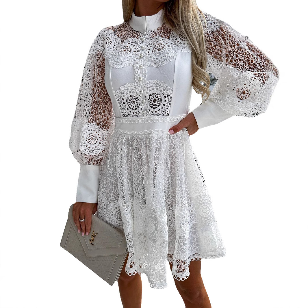 2026 Fashion Minimalist Luxury Urban Sexy Women's Dress With Elegant Lace Decoration Exquisite Style Long Sleeve Tight-fitting Dress