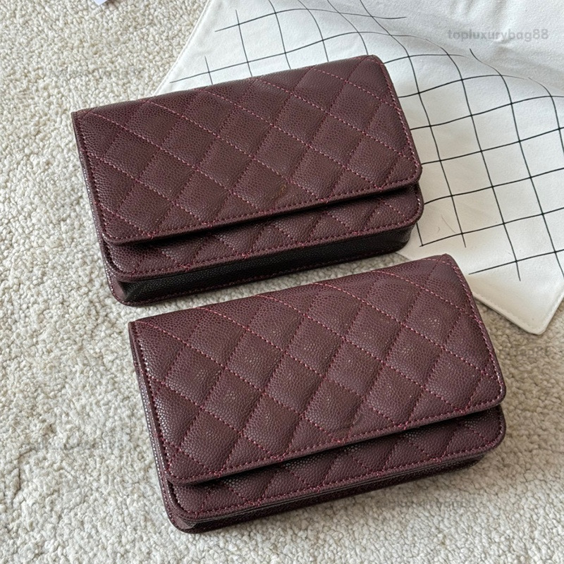 Envelope Bag Designer Lady Shoulder Sacoche Caviar Calfskin Checkered Pattern Gold Silver Hardware Metal Lock Matelasse Chain Luxury Handbag Crossbody 19cm