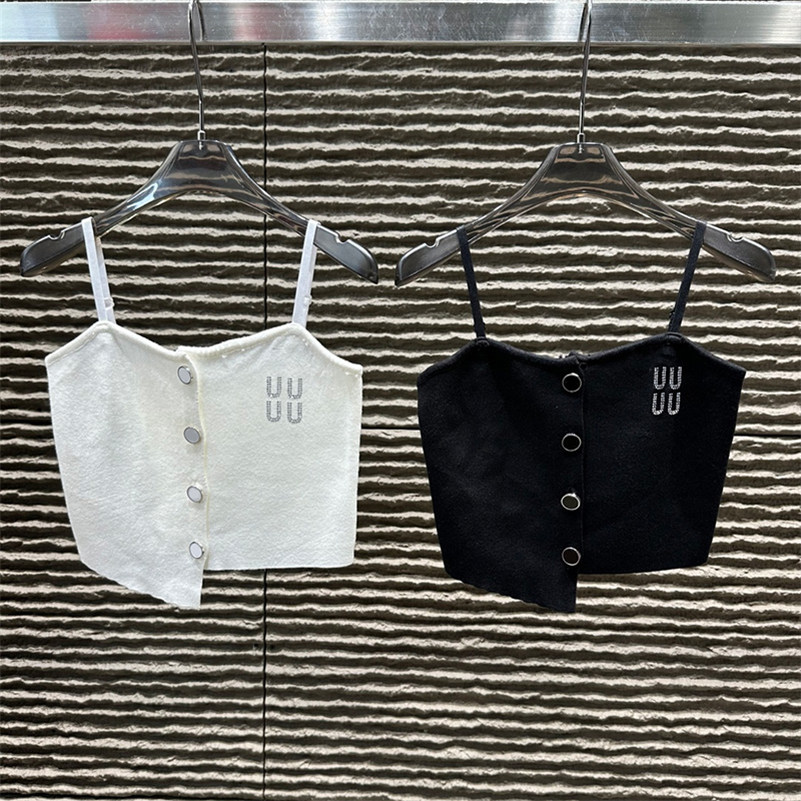 Sexy Cropped Camisole For Women Letter Rhinestone Buttons Knitted Vests Summer Vacation Street Y2K Classic Tanks