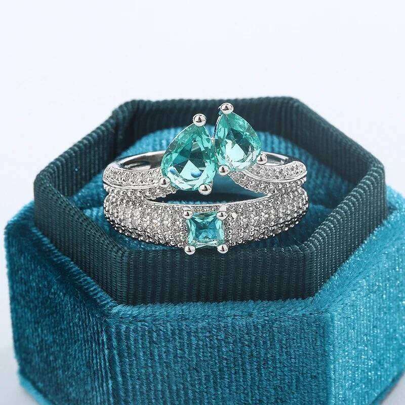 Exquisite Paraiba AAA Zircon for Women High Quality Double Layer Silver Wedding Bridal Jewelry Party Engagement Ring