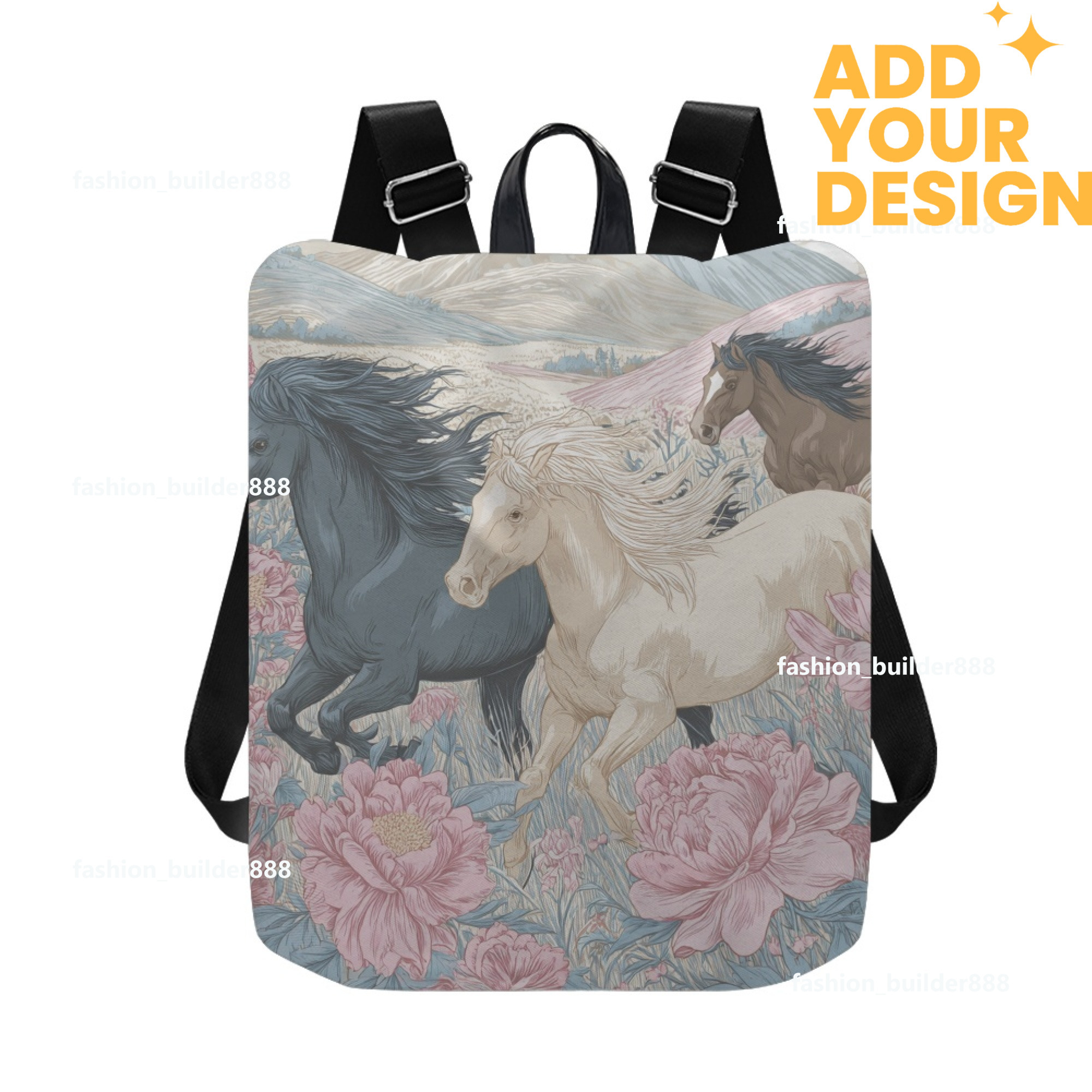 Custom H Designer Fashion Anti Theft Backpack Luxury Horse Pattern Unisex Full Print Backpack Laptop Bag Travel Bag H46