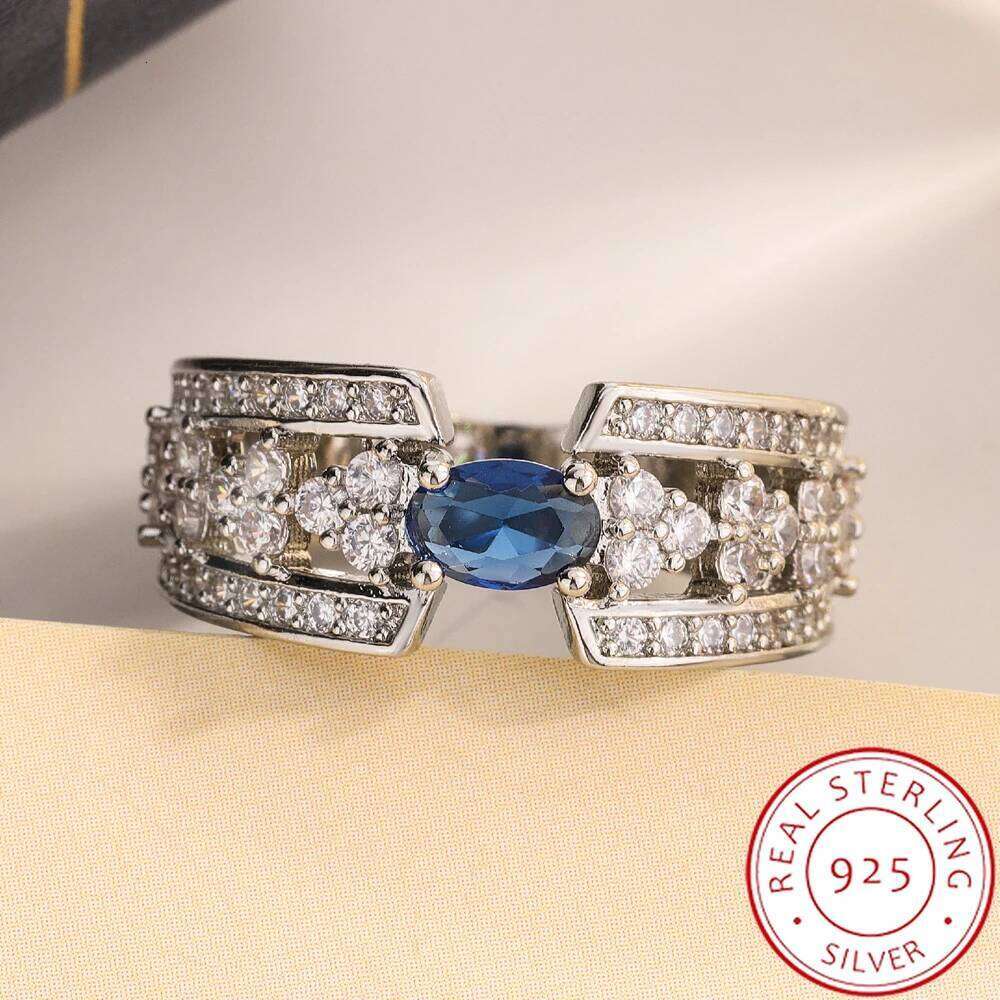High Quality S925 Silver Ring for Women Big Blue Stone Diamond Gemstone Emerald Tourmaline Pariba Jewelry Wedding Rings