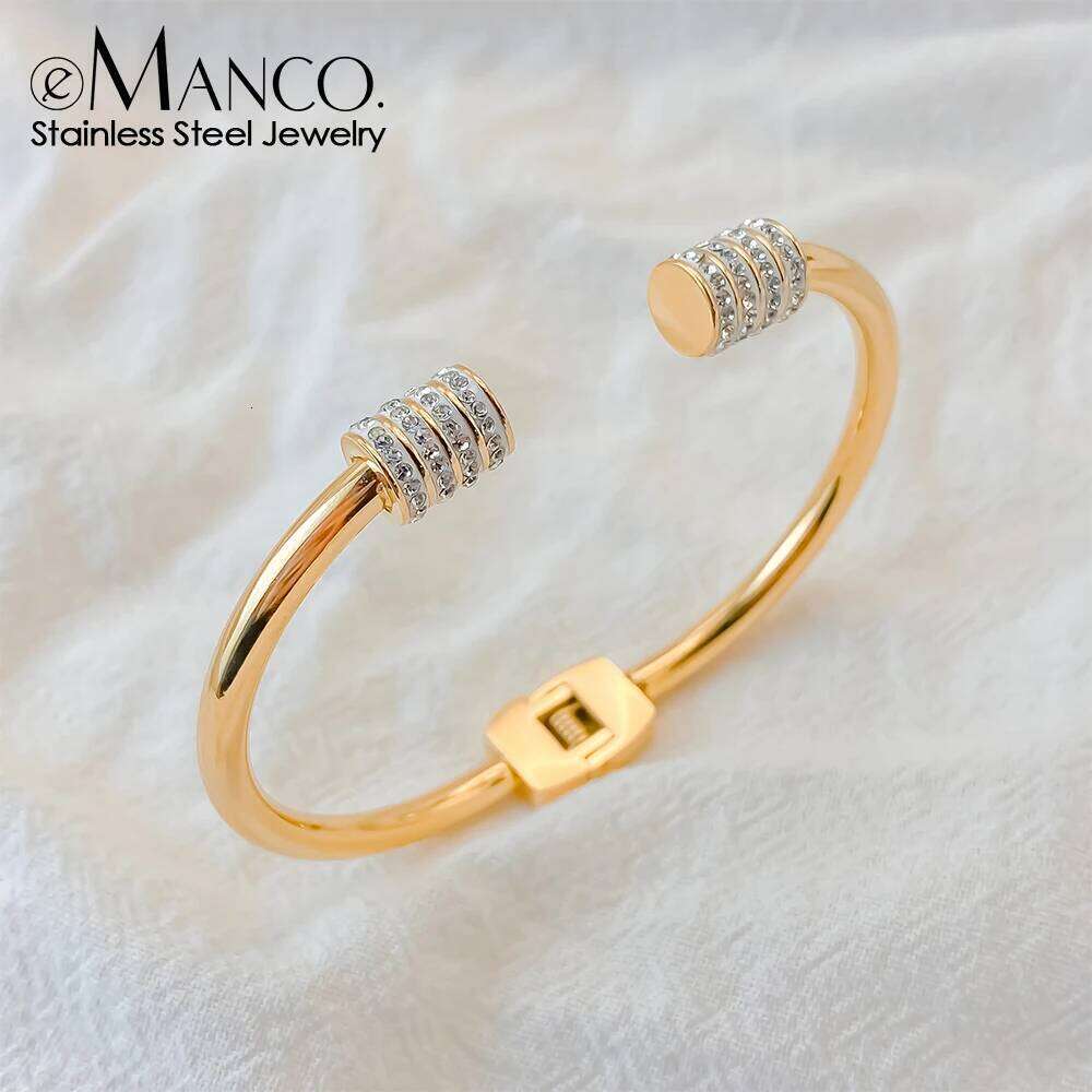 eManco High Quality Gold-Plated Bangles Women's Simple Fashion Bracelet Stainless Steel with Rhinestones Jewelry Gifts