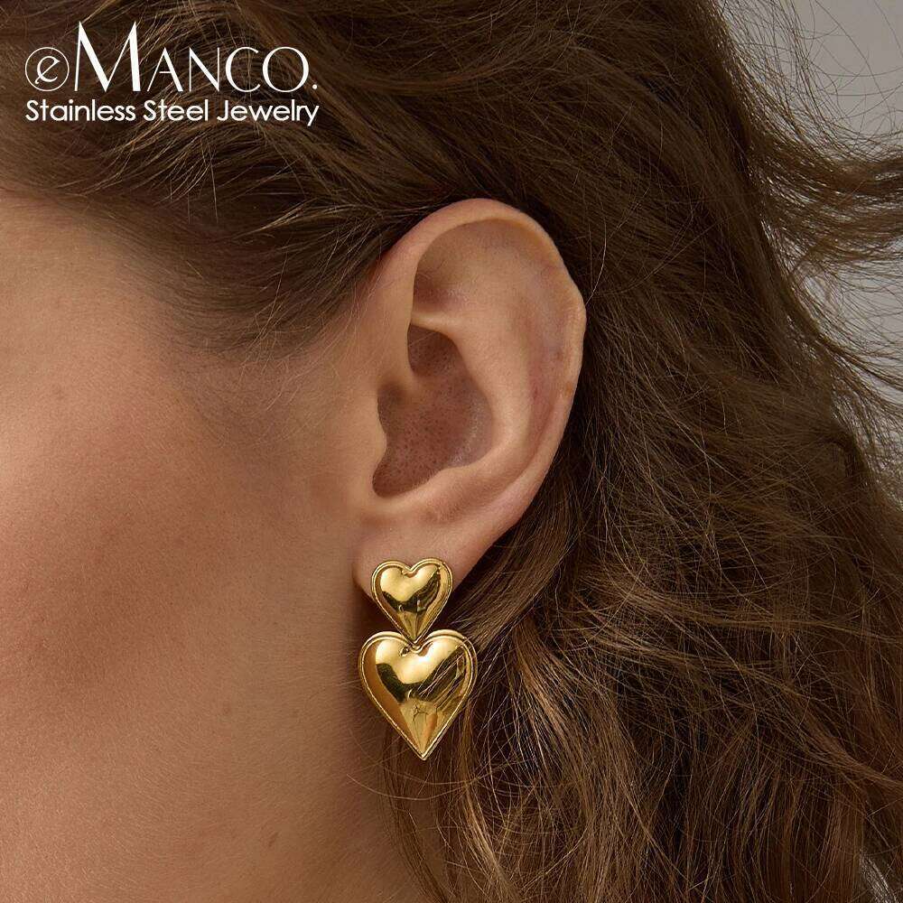 eManco Elegant Love Heart Pendant Earrings for Women Metal Gold Color Drop Earring Fashion Statement Jewelry Ladies Party Gift