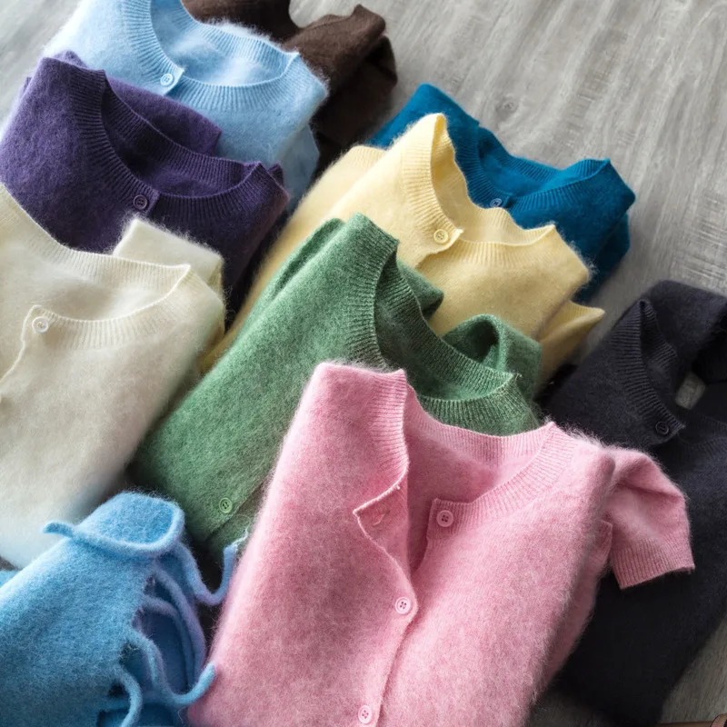 Women Fleece Wool Cashmere Sweater Cardigan Autumn Winter Round Neck Seamless Single Breasted Soft Knitwear 251224