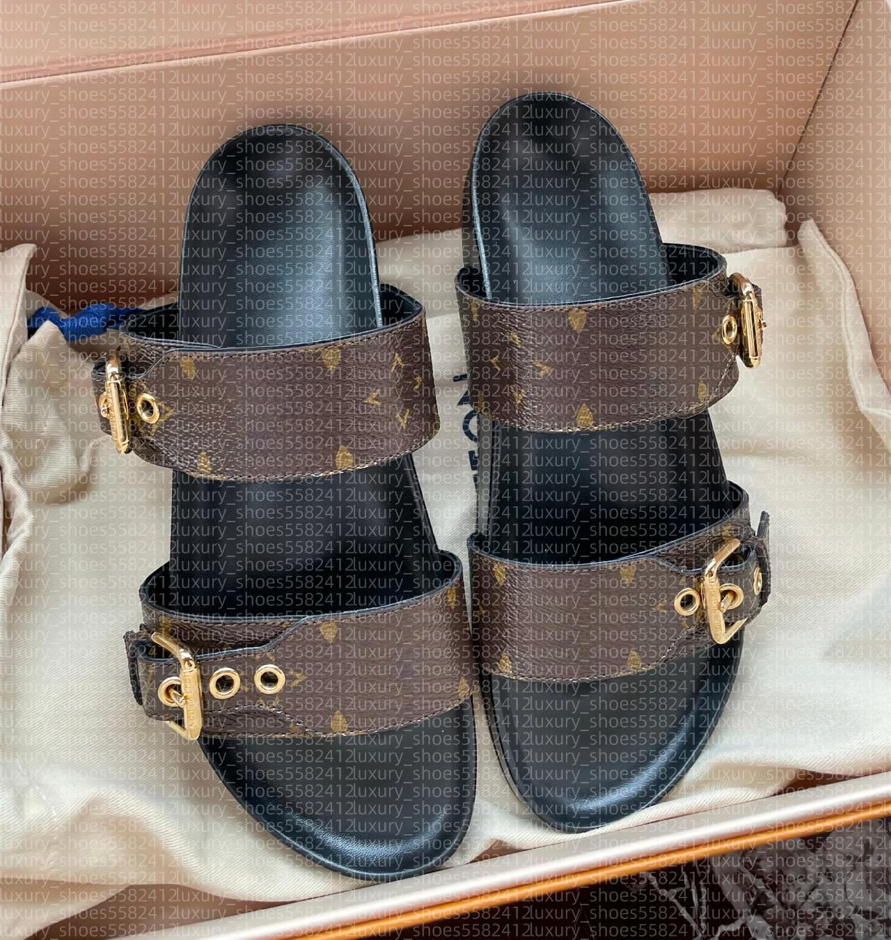 Designer Shoes Bom Dia High quality Genuine Leather sandal Slipper Casual Shoe summer beach gladiator Mules hasp Woman Flat Slide Designer Sliders sandale