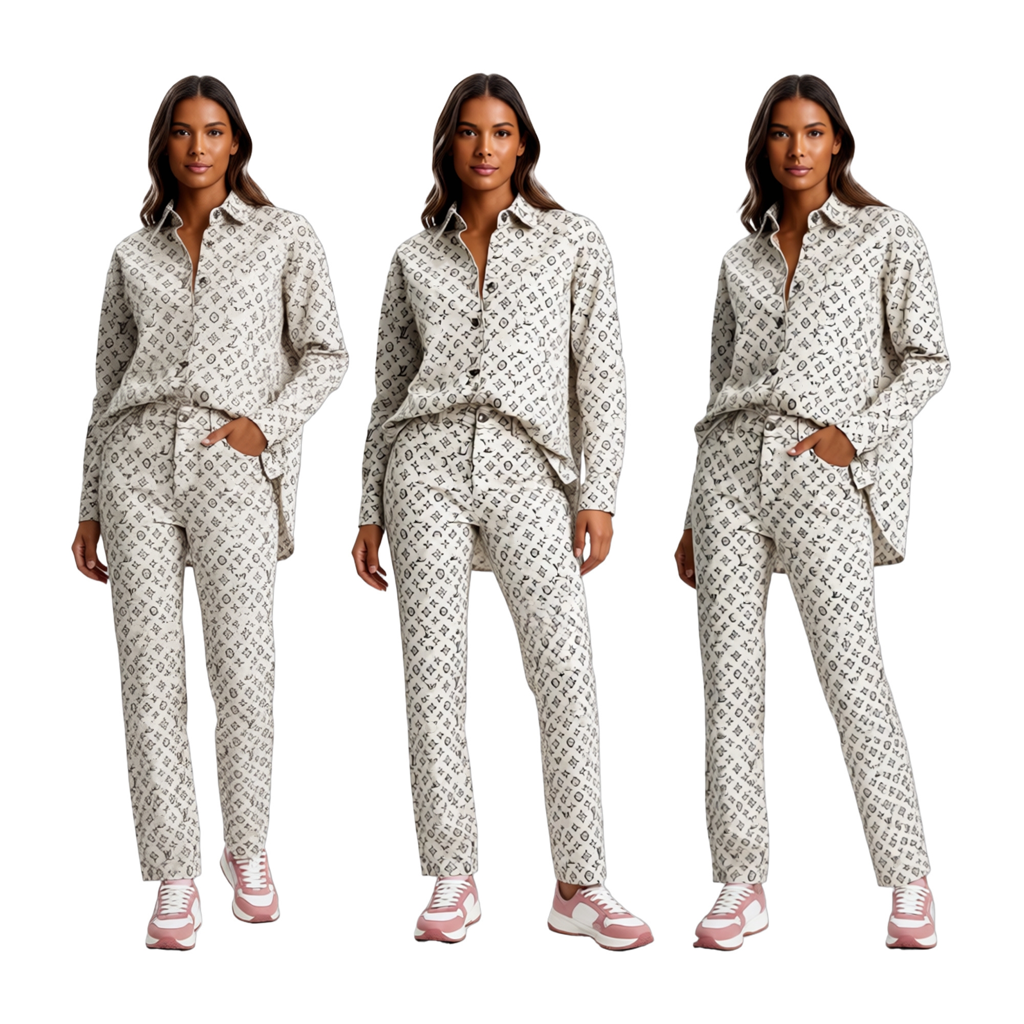 Denim Cloth Tracksuits Women Fashion Print Shirt and Jeans Two Piece Pants Set Free Ship