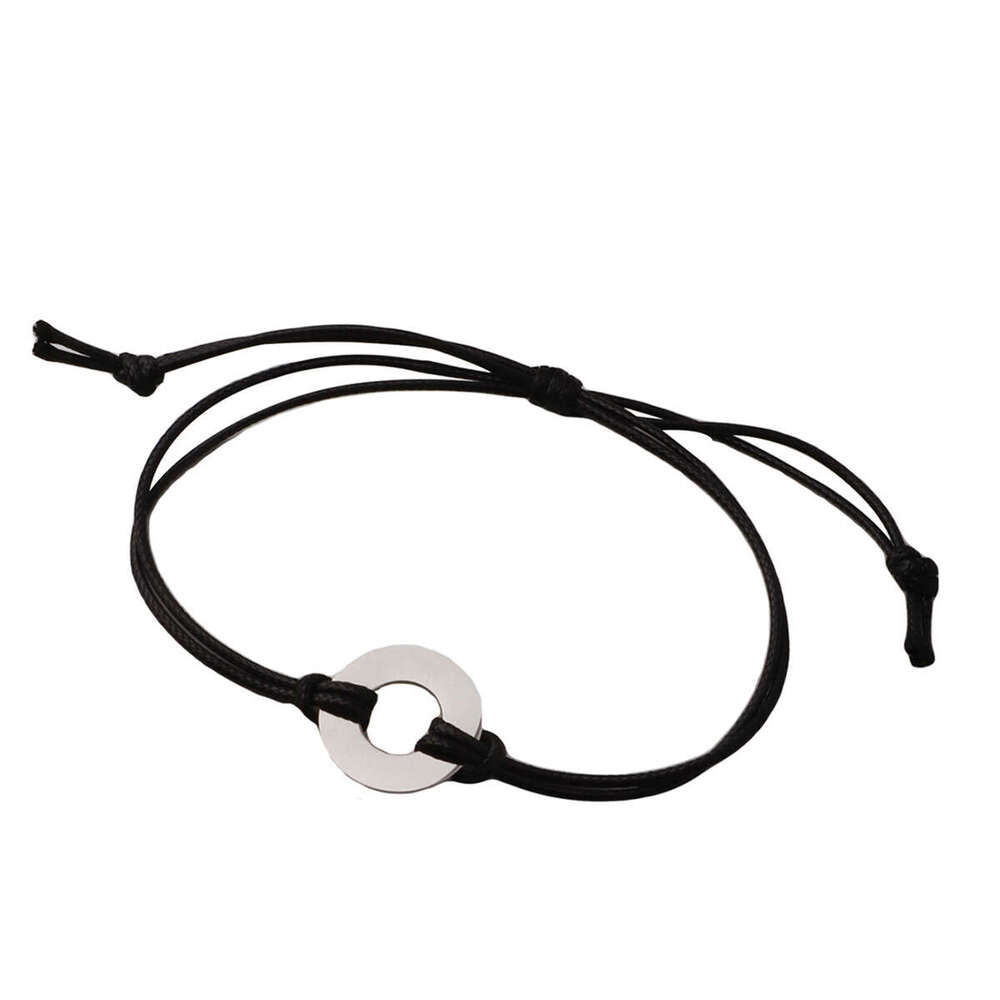 European and American Cross-Border Simple Titanium Steel Round Ring Wax Rope Adjustable Braided Bracelet Personalized