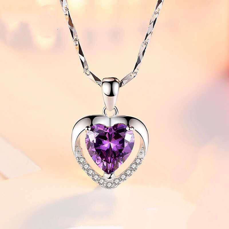 Women's S925 Silver Rose Flower Heart Pendant Necklace Simple Eternal Heart Collarbone Chain Best Friend Jewelry Gift