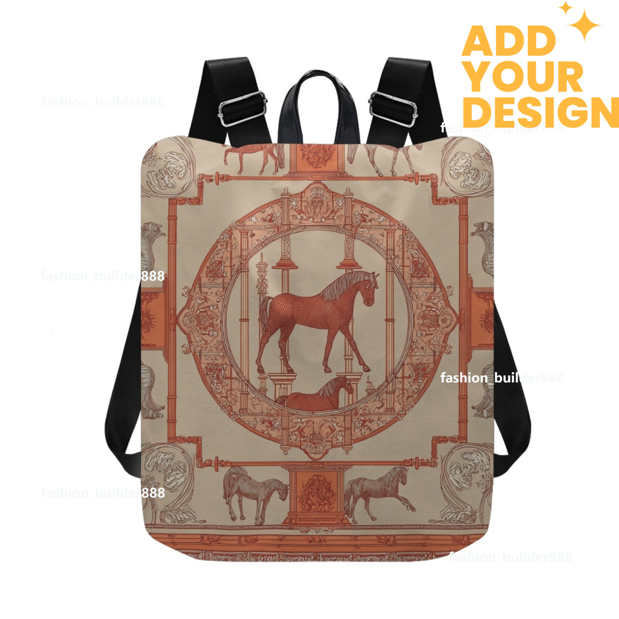 Custom H Designer Fashion Anti Theft Backpack Luxury Horse Pattern Unisex Full Print Backpack Laptop Bag Travel Bag H52
