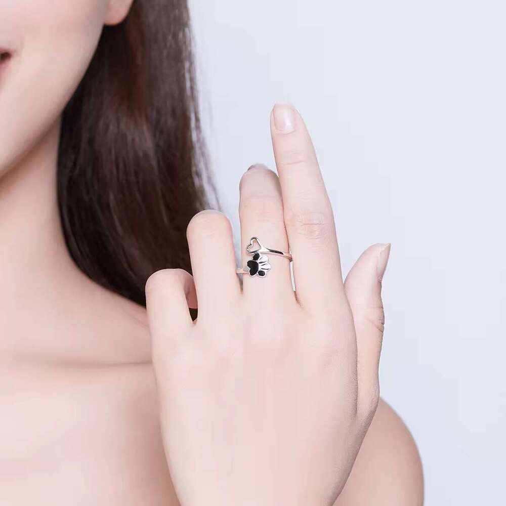 S925 Sterling Silver Cat Paw Heart Open Ring for Women Cute Ins Design Student Gift Jewelry In Stock