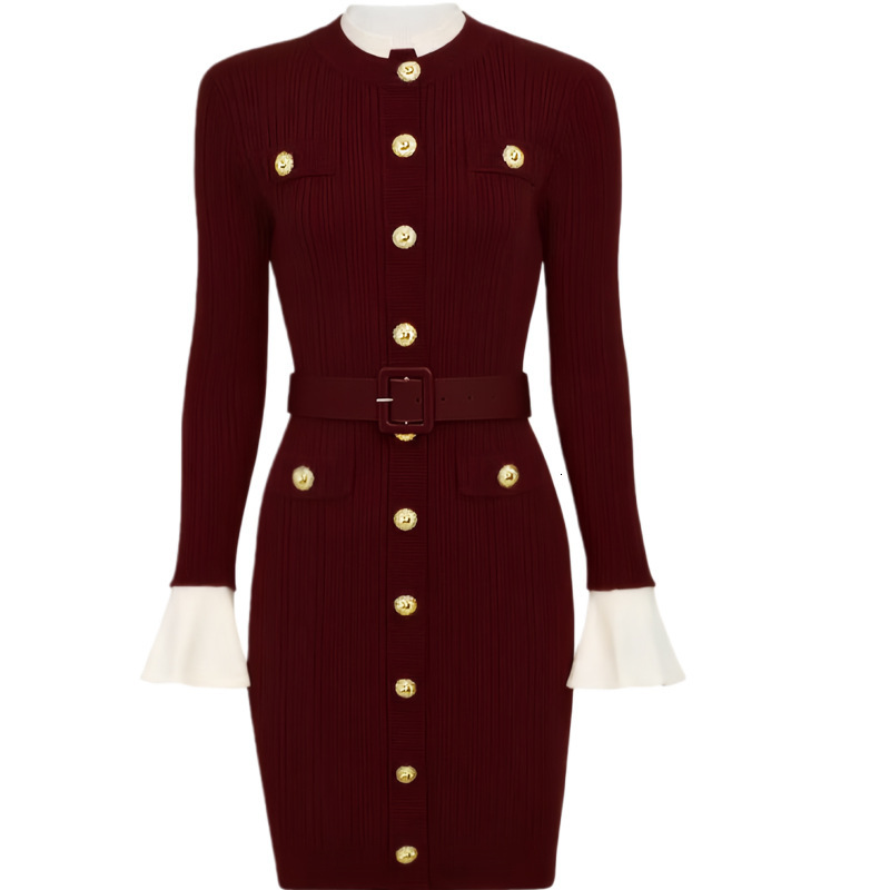 2026 Autumn/winter New Style Urban Sexy Women's Dress - French Style Elegant Model - Round Neck Long Sleeve Single Button Form-fitting Close-fitt