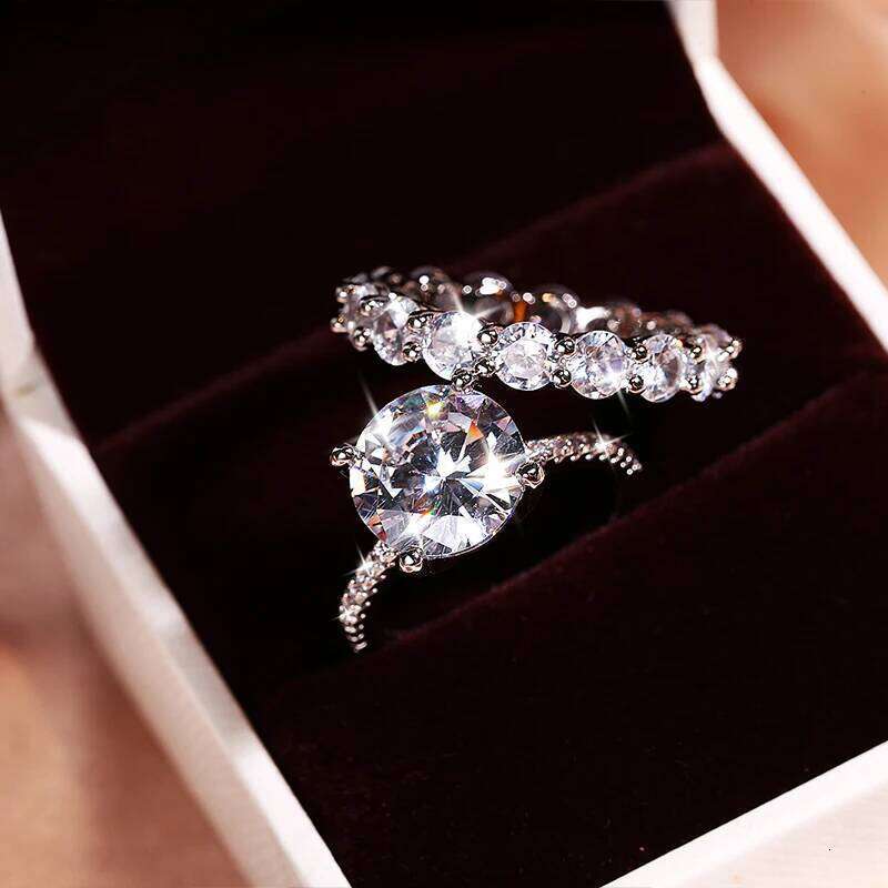 925 Silver Hot Sale Women's AAAA Round Zircon Fashion Bridal Double Set Ring Jewelry rings for women