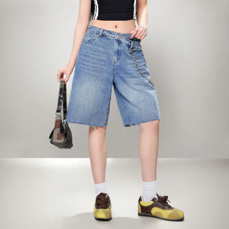 Imcute Women Y2K Baggy Jorts Jean Shorts Retro High Waisted Raw Hem Carpenter Long Shorts Straight Leg Cropped Denim Pants 250304