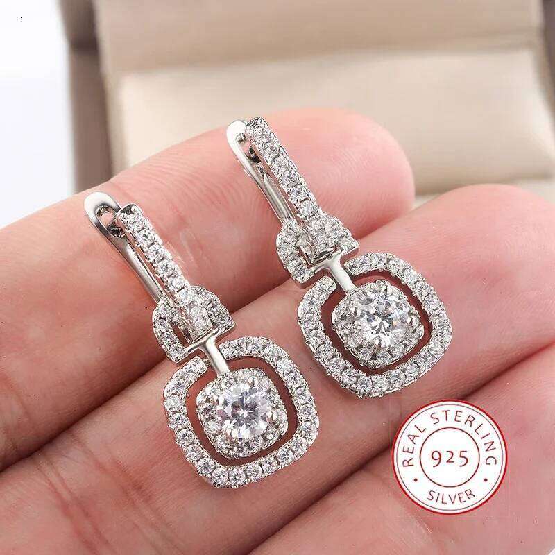 New Fashion Luxury Square Drop Earrings Wedding Bridal Accessories Shining Zircon Elegant Women 925 Silver Jewelry