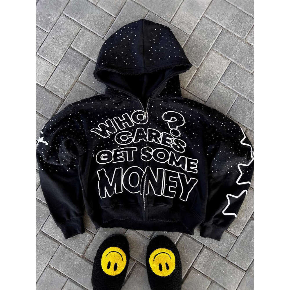 European and American Harajuku High Street Dark Style Letter Print Hoodie Personality High-end Loose Hip-hop Cardigan Top