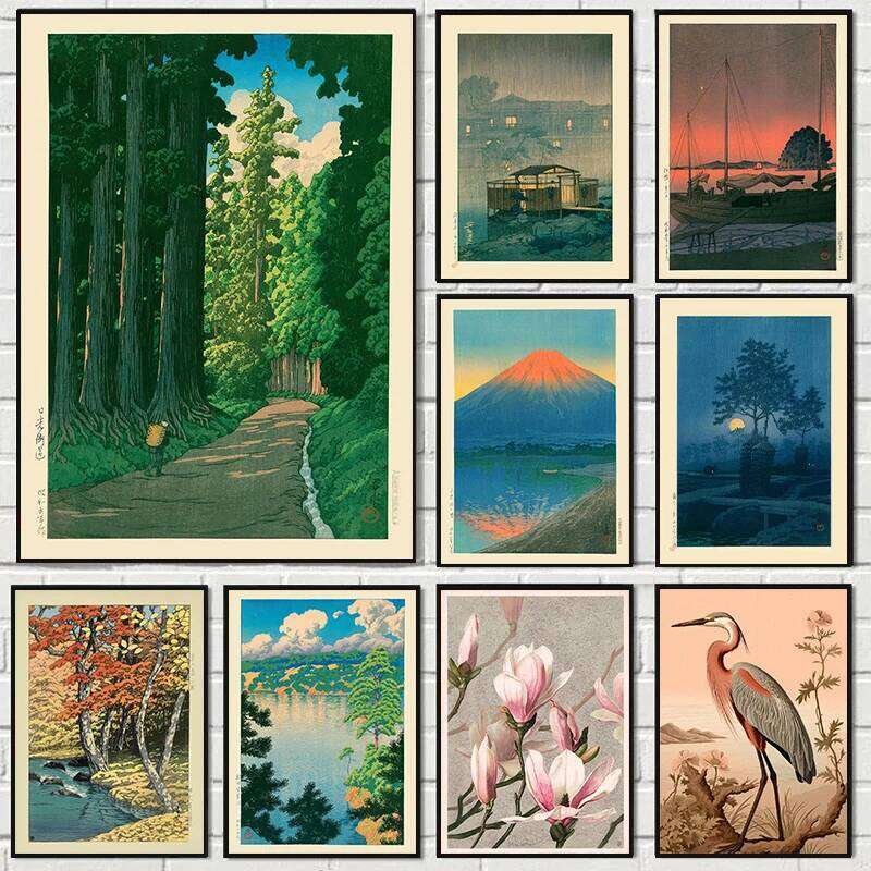 Japan Hasui Kawase Tree-lined Road Canvas Prints Asian Sunrise and Sunset Wall Art Posters for Modern Living Room Home Decor 26N0104