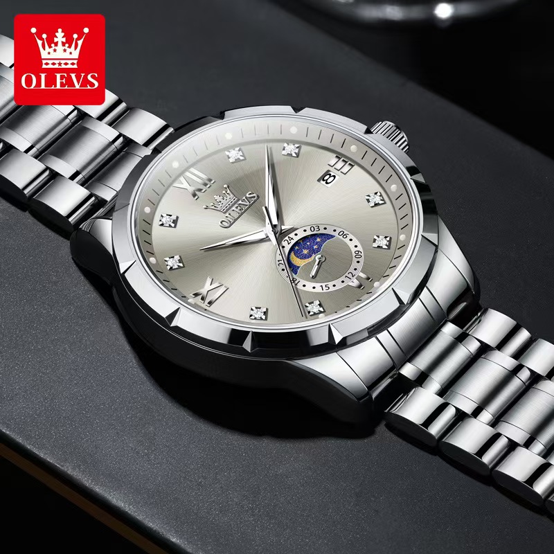 Elegant Unisex Oulishi Chronograph Timepiece Featuring Lunar Phases & Day Indicators