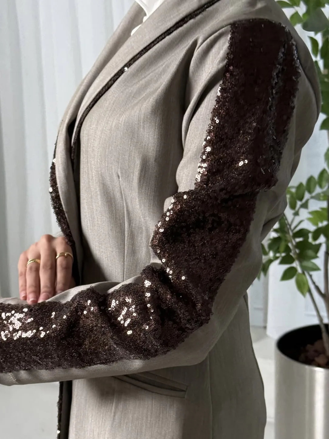 BJTZ Heavy Industry Bead Splicing Medium To Long Wind Jacket Coat For Women 2025 Spring Autumn Office Lady Fashion Outwear 251231