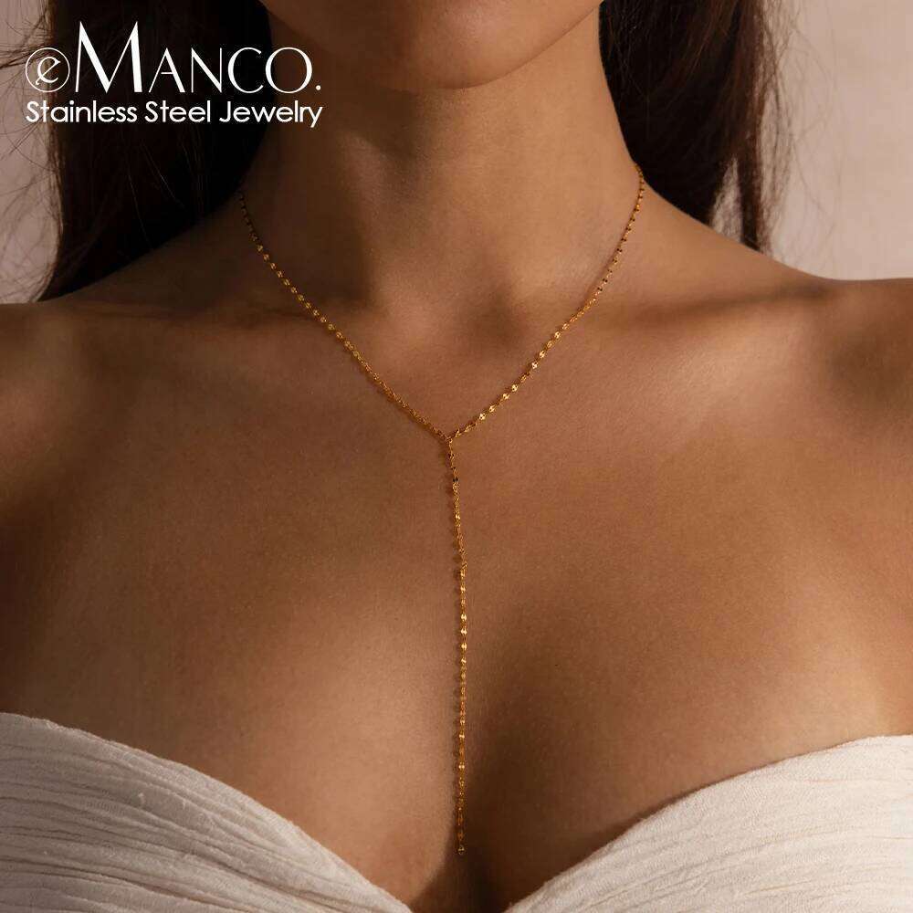 eManco Gold Color Stainless Steel Y-Shaped Necklace Minimalist Style Geometric Chain Jewelry Trendy Fashion Necklaces