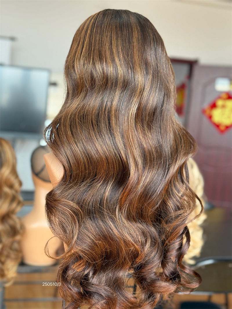 Chocolate Brown full lace human hair wig body wave dark brown ombre lace front wig 150% full natural top quality pre plucked