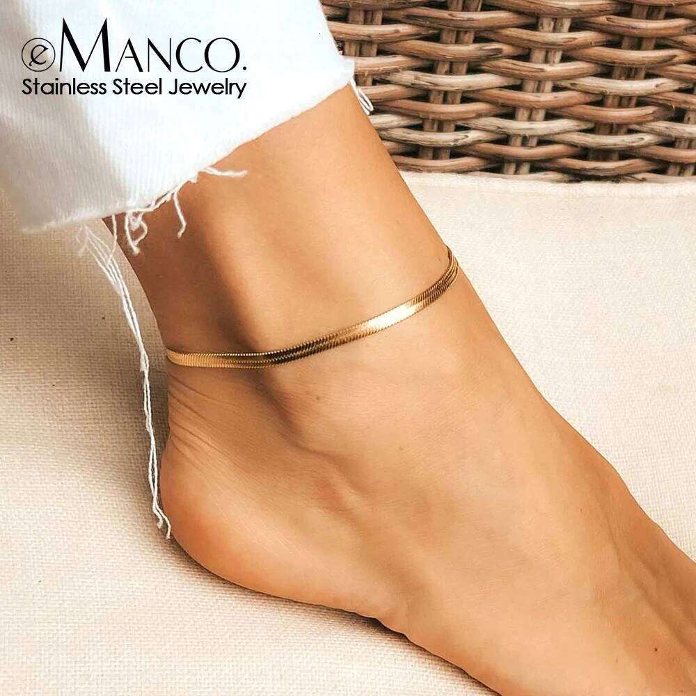 eManco 4MM Snake Womens/Girls Beach Chain Stainless Steel Anklet Gift Non-Allergenic Drop/Wholesale